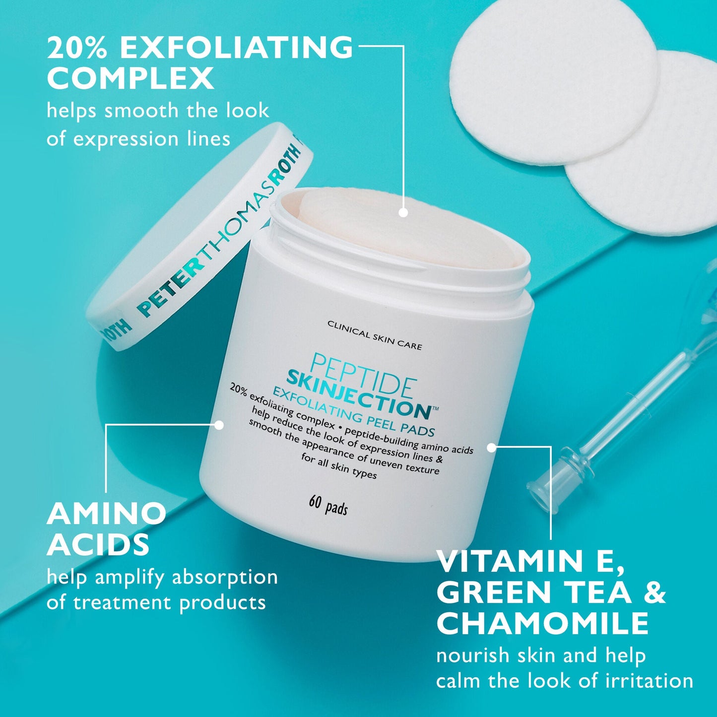 Peptide Skinjection Exfoliating Peel Pads|60 Pads